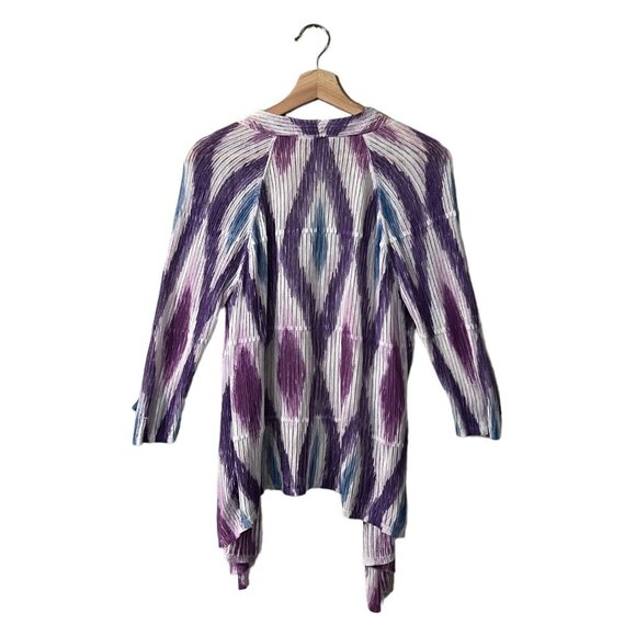 Chicos Ikat Textured Cardigan Size 1 Medium Purple Ombre Tie Dye Open Front - Picture 2 of 8